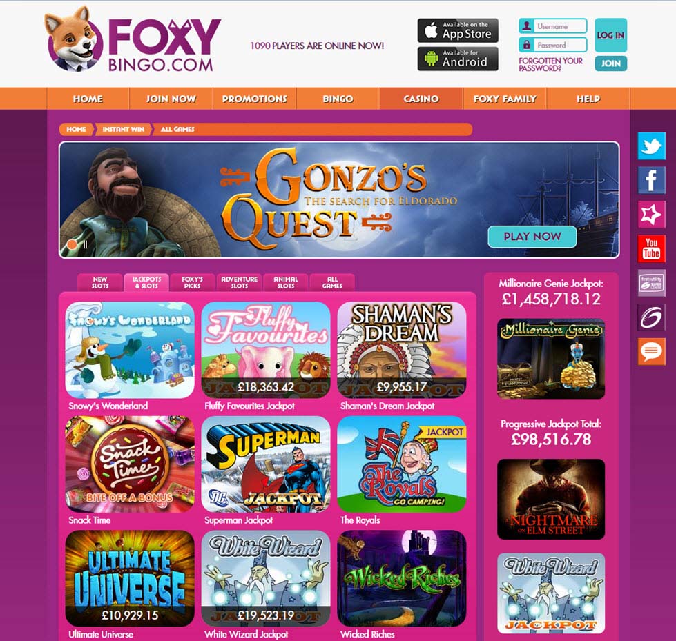 Foxy Offers Many Great Bingo Slots with Huge Jackpots